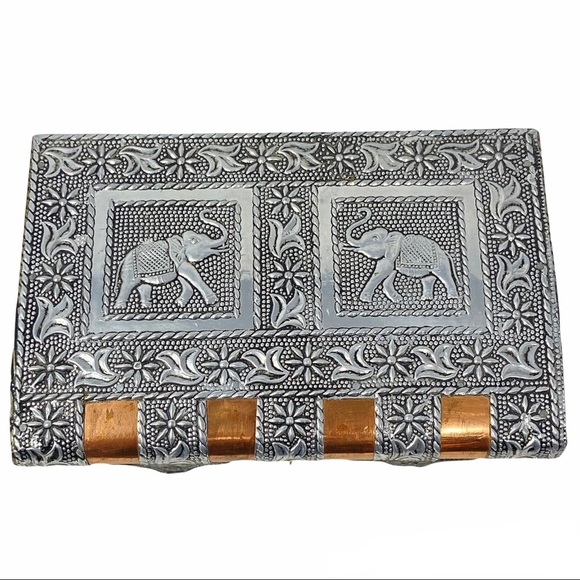 3 Pc. Elephant Copper & Silver Alloy Jewelry Box, 3 Key Holder, Letter Organizer - Picture 10 of 16